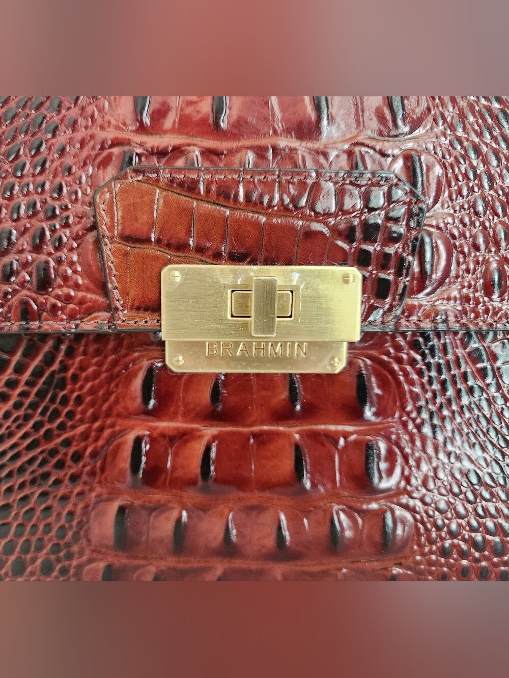 NWT Brahmin Pecan Melbourne Brinley Croc-Embossed Top-Handle Shoulder Bag - Picture 8 of 10